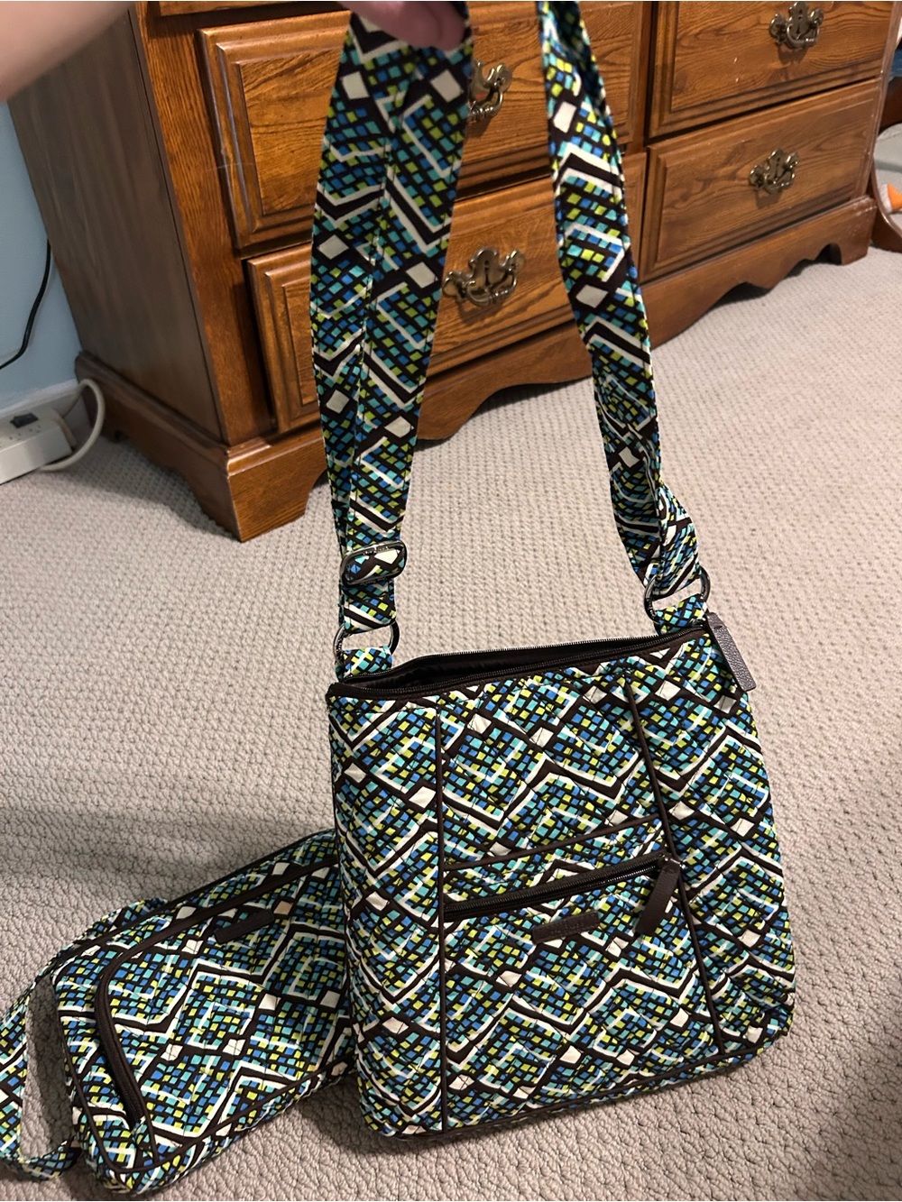 Vera Bradley Blue, Green & Black Mosaic Crossbody